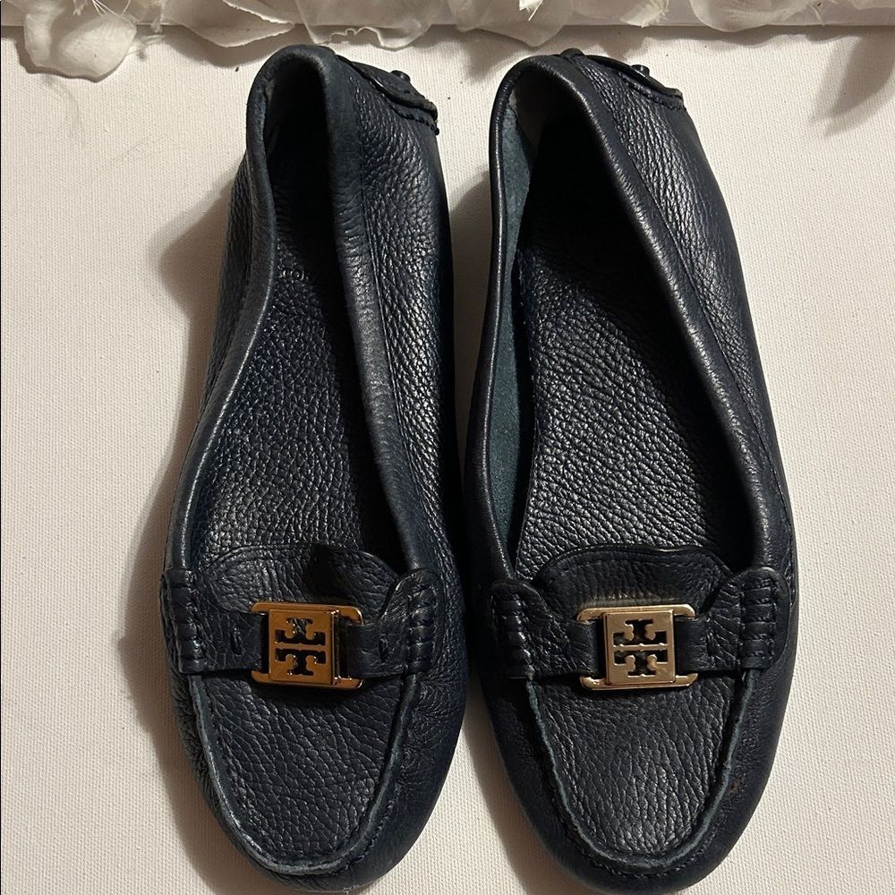 Tory Burch Navy Leather Loafers